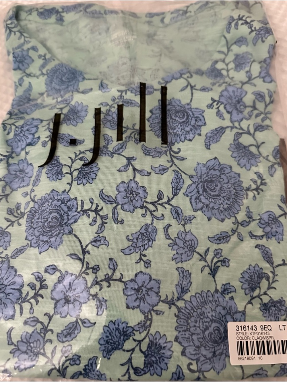 J. Jill Pima Slub Cotton Elbow Sleeve Green Blue Floral V-Neck Tunic LT NWT - Picture 10 of 10